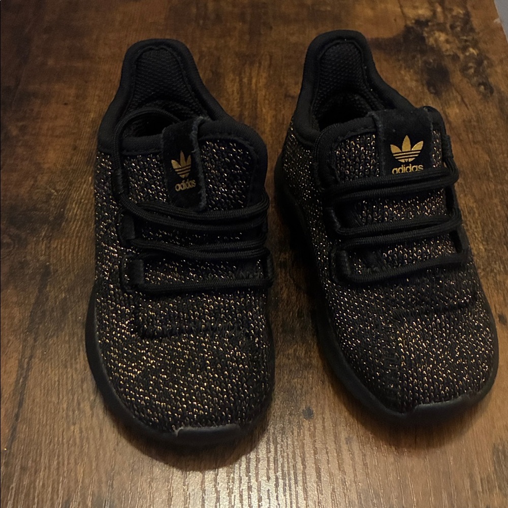 (Baby size 5K) Adidas Black and Gold Knit Sneakers